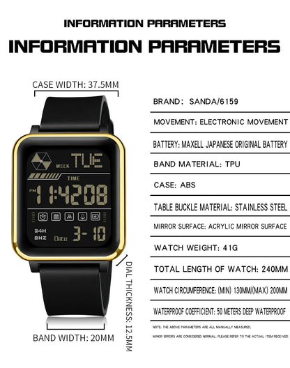 SANDA Digital Military Watch for Men – Luxury LED Stopwatch, Waterproof, Top Brand Electronic Wristwatch, Gift 6159