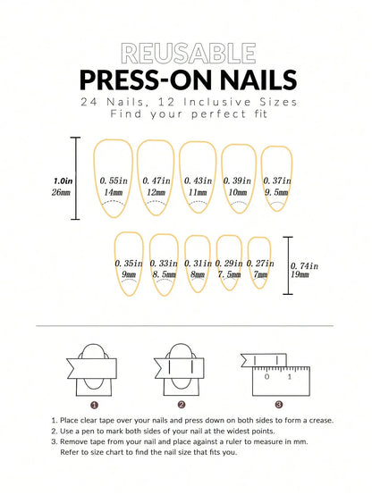 24-Piece Black Square Press-On Nails - Long Ballet Almond False Nail Tips for Women & Nail Art