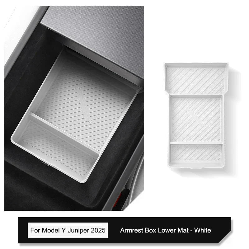 Tesla Model Y Juniper 2025 Center Console Armrest Organizer – Cup Holder & Storage Box Interior Upgrade Kit