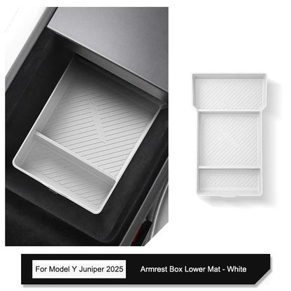 Tesla Model Y Juniper 2025 Center Console Armrest Organizer – Cup Holder & Storage Box Interior Upgrade Kit
