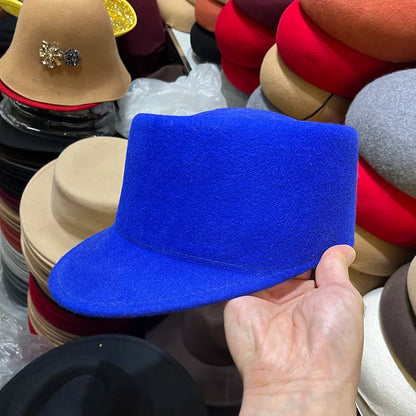 Winter Fedora Hat for Women - Korean Flat Top, Wool, British Casual Style in Navy, Black, Gray, Khaki, High Quality Equestrian Fashion