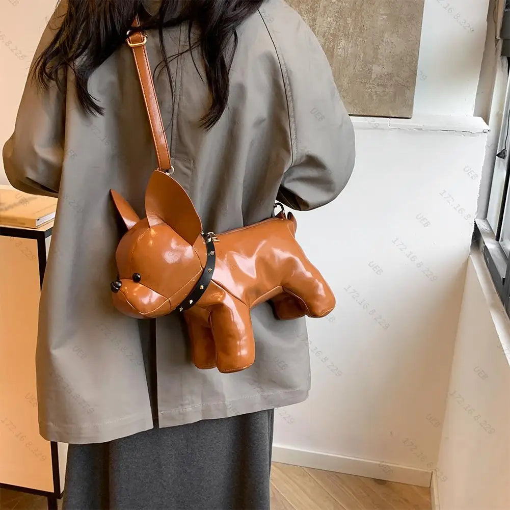 Unisex Bulldog-Shaped PU Leather Shoulder Bag – Adjustable Strap Zipper Satchel for Shopping & Travel