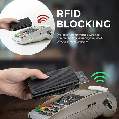 Men’s Minimalist RFID Wallet — Zipper Coin Purse & Pop-Up Metal Card Holder