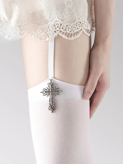 Women's Thigh-High Stockings - Solid Color Gothic Cross Suspender Socks for Lolita, Cosplay & Anime Styles