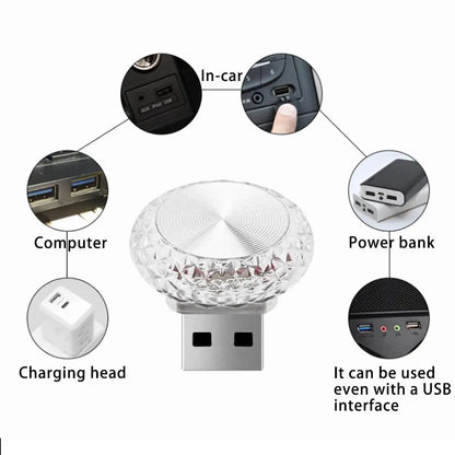 Portable USB Car Ambient Light - Mini LED Decorative Lamps for Auto Interior & Computer Lighting, Plug & Play