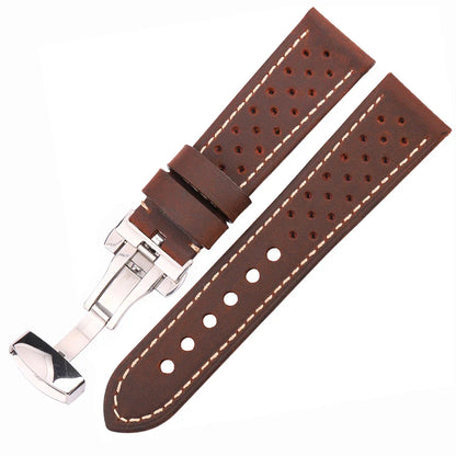 Genuine Leather Watch Band 20mm 22mm 24mm — Vintage Cowhide Strap with Deployment Clasp for Samsung Galaxy Watch 3/4