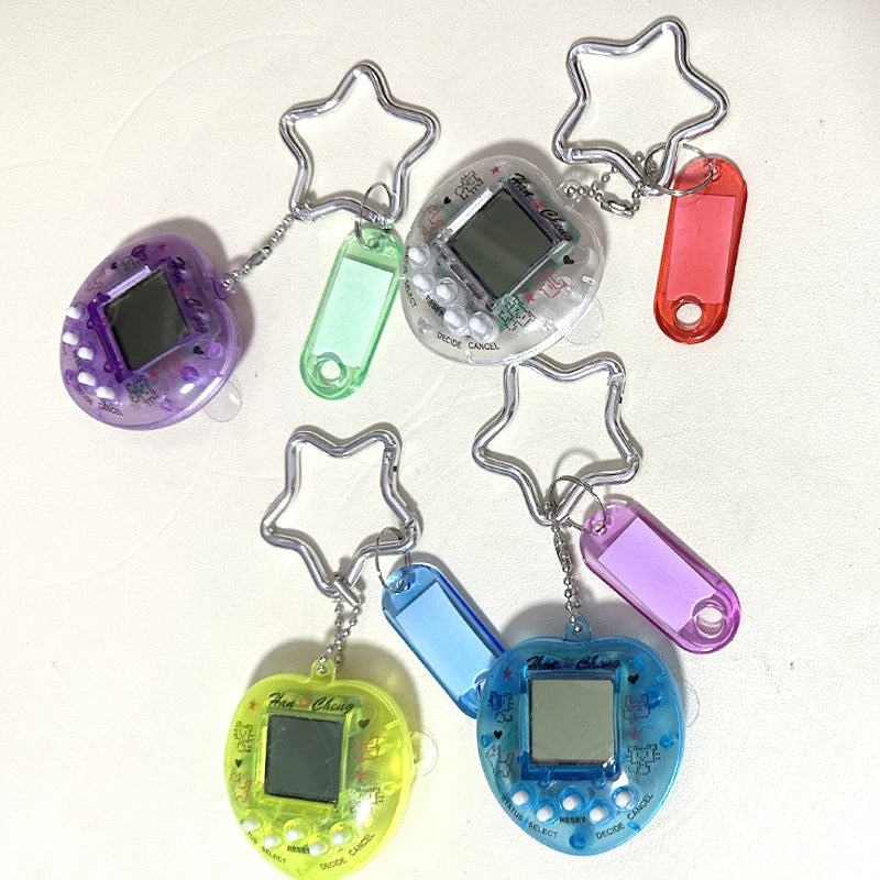 Korean Fashion Rainbow Game Console Keychain — Kawaii Harajuku Y2K Crystal Heart Lock DIY Bag Pendant Charm, Vintage Style
