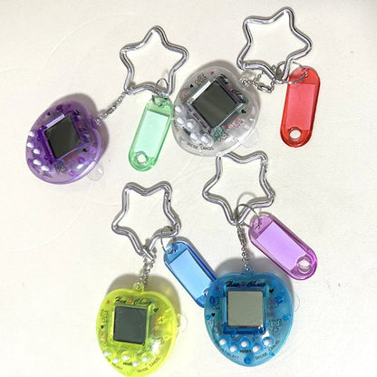Korean Fashion Rainbow Game Console Keychain — Kawaii Harajuku Y2K Crystal Heart Lock DIY Bag Pendant Charm, Vintage Style