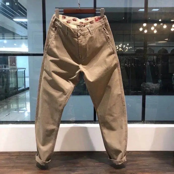 100% Cotton Heavyweight Men's Workwear Pants - Retro Slim Straight Casual Trousers