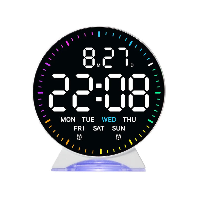 LED Digital Alarm Clock with Adjustable Brightness — Week, Date & Seconds Display, 2 Alarms, 12/24H Table Clock with Ambient Light