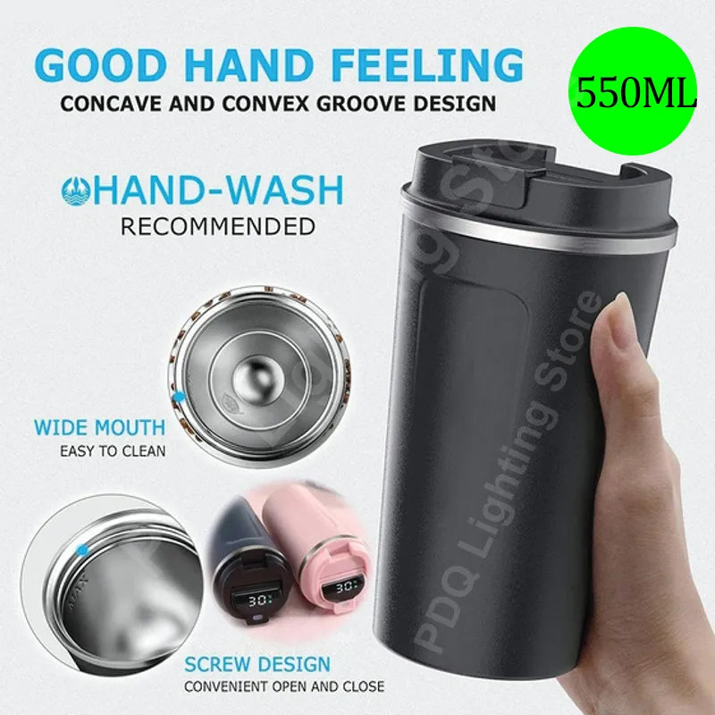 Smart Stainless Steel Coffee Tumbler - Intelligent Temperature Display Thermos Cup, Portable Travel Mug Available in 380ml, 510ml, 550ml Sizes
