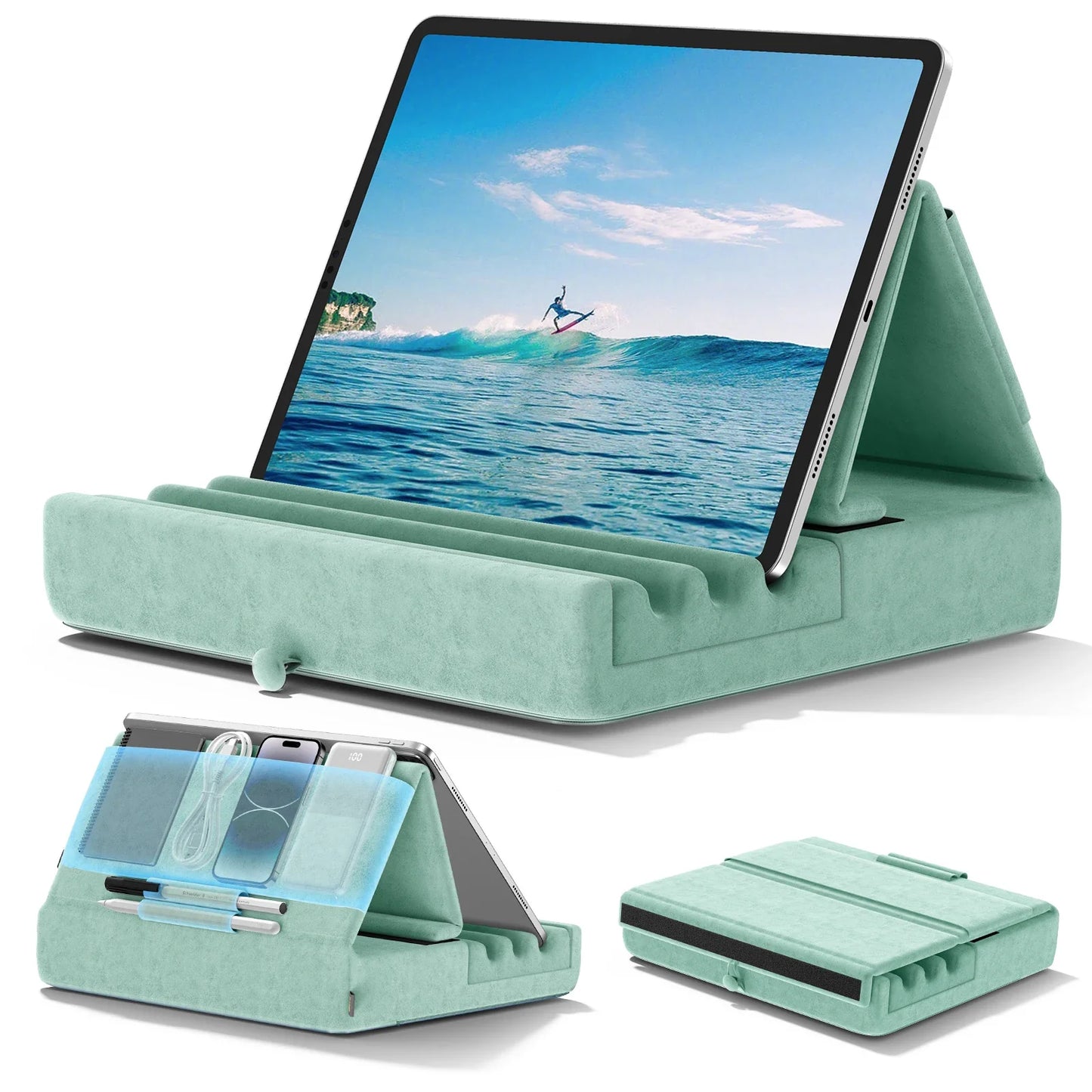 KDD Foldable Tablet Pillow Stand – Soft Lap & Desk Holder with Stylus Pocket for iPad Pro