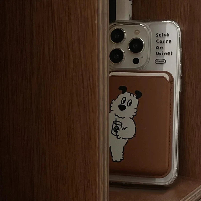 Cute Dog Cartoon Magnetic Phone Card Holder – Back Case Wallet for iPhone 15/14 with MagSafe Slot for ID & Bank Cards