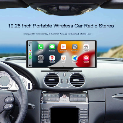 4K 10.26-Inch Dash Cam with Rearview Camera – WiFi CarPlay & Android Auto DVR, GPS Navigation, Dual Lens Mirror Recorder with AUX