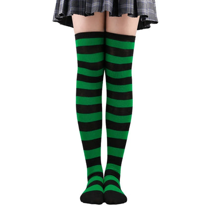 Color Striped Japanese Over-Knee Socks – Fashionable Slim Fit Black & White Stockings for Women