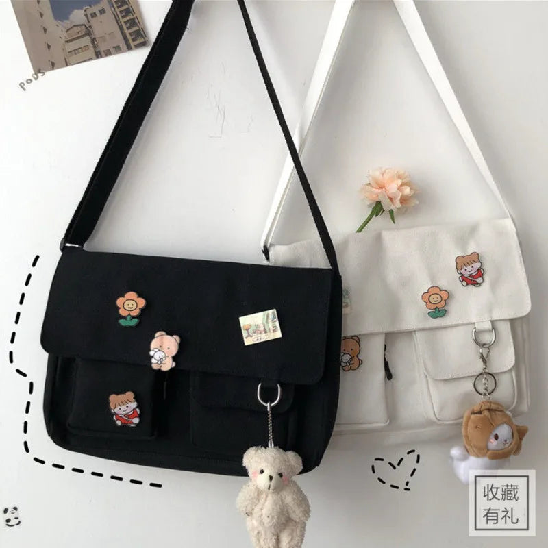 Women’s Casual Canvas Messenger Bag – Simple Printed Shoulder Satchel for School & Everyday Use