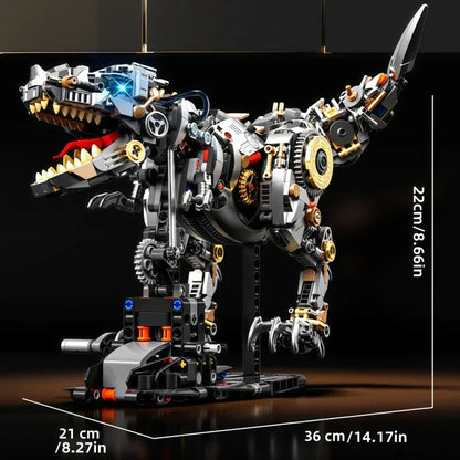 STEM Jurassic Mechanical Dinosaur Building Blocks – Light-Up T-Rex Model Toy for Kids