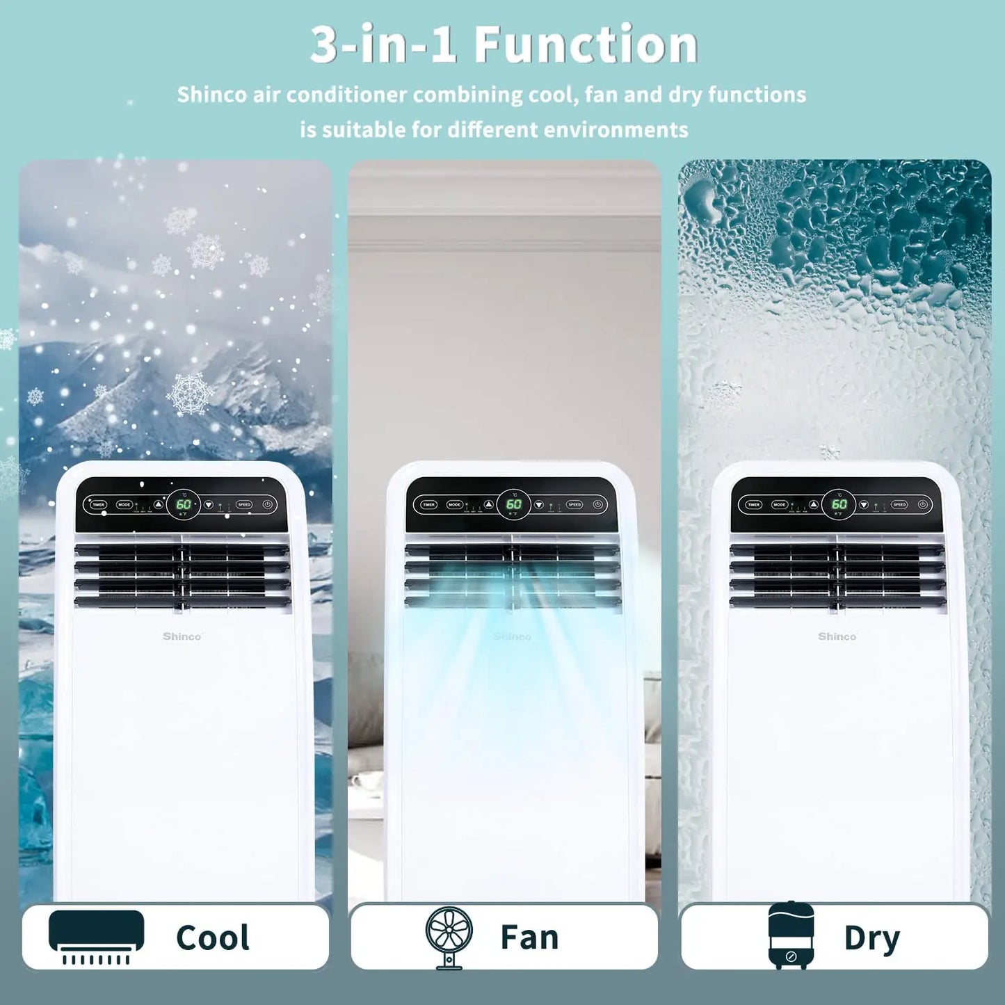 Shinco 8,000 BTU Portable Air Conditioner | AC with Cool, Dehumidifier & Fan for Rooms up to 200 sq.ft