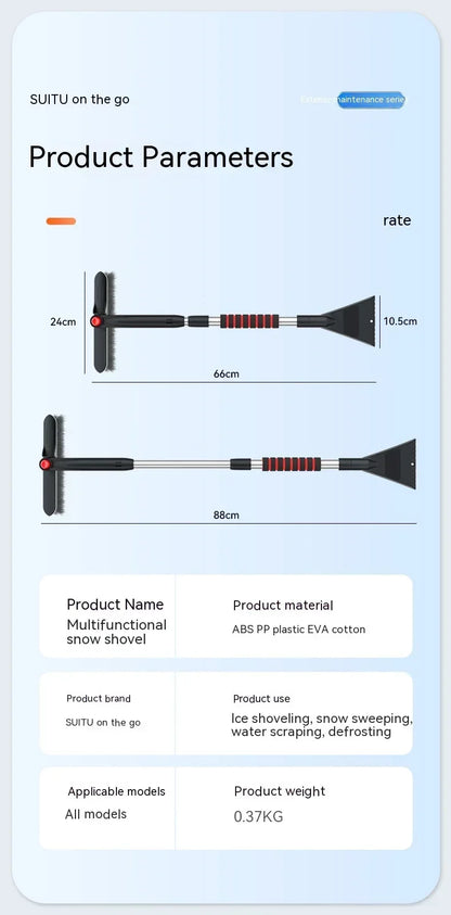 Winter Car Snow Shovel & Ice Scraper – Extendable Detachable Windshield Cleaning Brush Tool