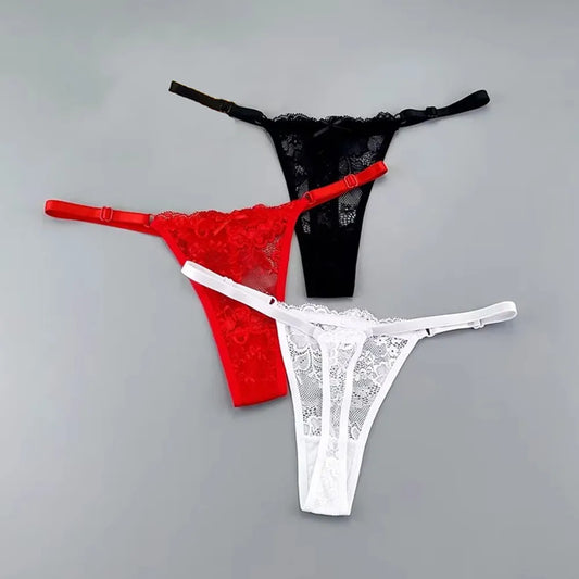 Women's Sexy Lace Thong Set - 3-Piece Sheer G-String Low Waist Plus Size Lingerie