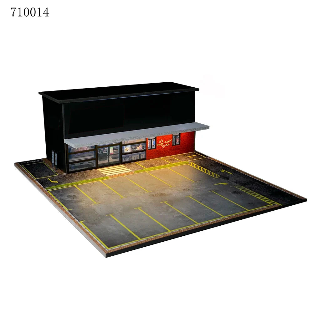 GFans 1:64 Scale Diorama Car Garage Model – LED Lighted Parking Lot DIY City Set for Collection & Display Gifts