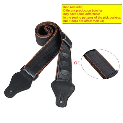7 Piece Black PU Leather & Cotton Guitar Strap Set for Ukulele & Bass - Musical Instrument Accessory