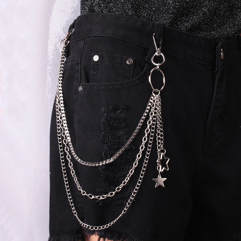 Punk Street Moon & Star Keychain – Goth Skull Rivet Waist Chain for Jeans, Unisex Rock Accessories