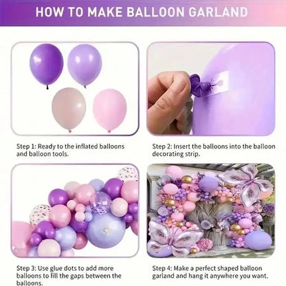Purple Butterfly Balloon Garland Set - 172-Piece Party Decoration Kit