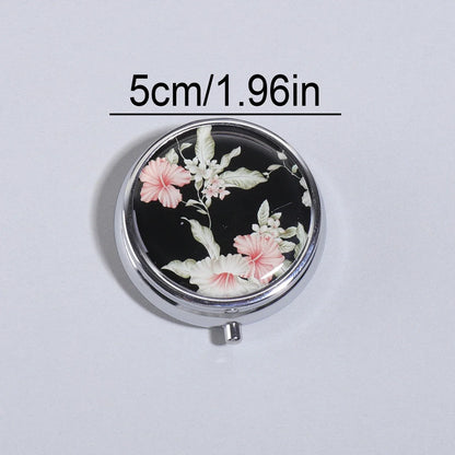 3-Compartment Stainless Steel Pill Box - Round Floral Medicine Organizer, Portable Capsule Case with Dividers