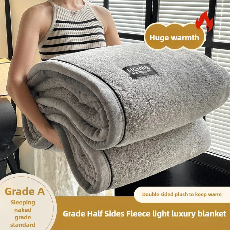 Grade A Half-Side Fleece Blanket — Soft Fluffy Autumn & Winter Throw for Sofa, Napping, and Warm Shawl