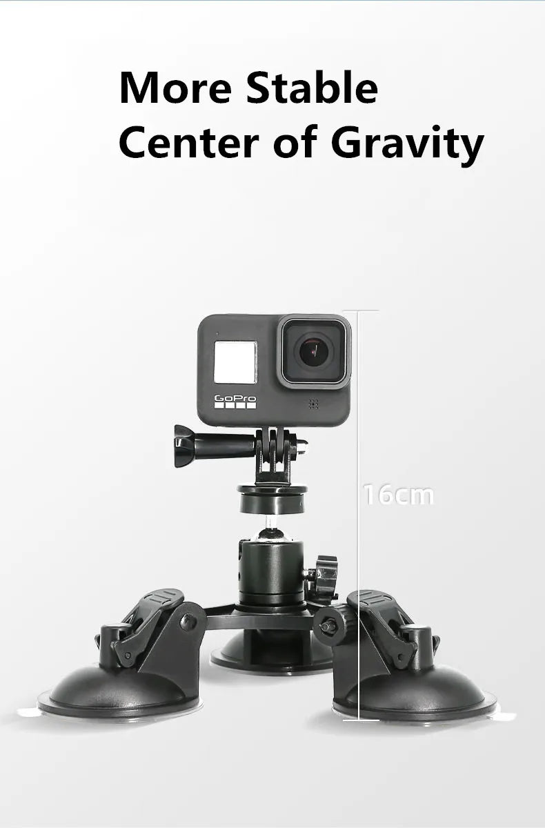 Suction Cup Car Mount with Tripod Adapter — Phone & GoPro Holder for Action Cameras