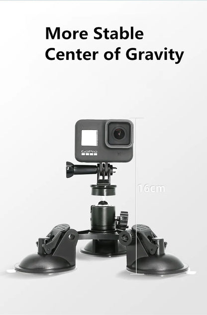 Suction Cup Car Mount with Tripod Adapter — Phone & GoPro Holder for Action Cameras
