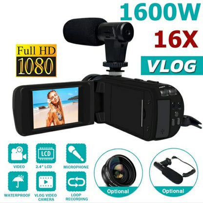 HD 1080P Digital Video Camera – 16MP Professional DV Camcorder with Built-in Microphone, Anti-Shake & Multifunction Photography Recording System