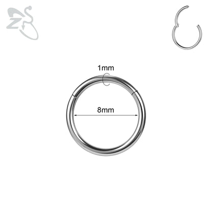 ZS G23 Titanium Steel Nose Ring – Round Septum & Cartilage Piercing Jewelry for Men & Women (20G/18G/16G, 6–14mm)