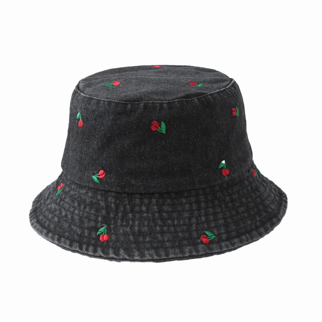 Embroidered Denim Bucket Hat – Summer Beach Fisherman Sun Hat for Men & Women | Cute Travel Cotton Sun Protection Cap, Wholesale Style