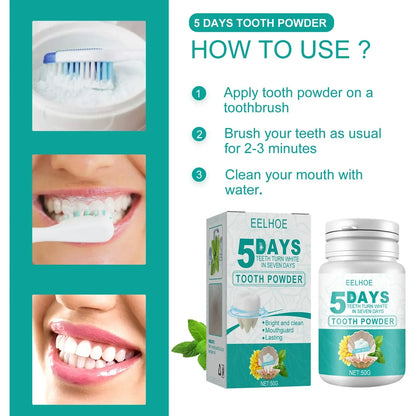 5 Day Teeth Whitening Powder – Removes Plaque & Stains, Deep Cleaning, Fresh Breath & Oral Hygiene Care