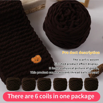 6 Yarn Balls + Teddy Bear DIY Craft Kit – Handmade Thick Woven Scarf Thread Set for Knitting, Jewelry & Creative Gift Making