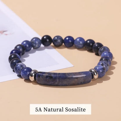 JD Natural Stone Tiger Eye & Amethyst Rectangle Bar Charm Bracelet – Healing Crystal Rough Chakra Jewelry for Men & Women Elastic Wrist Band