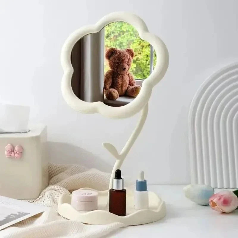 Floral Round Desktop Mirror — Creative Table Vanity Mirror for Bedroom, Dorm & Makeup Decor