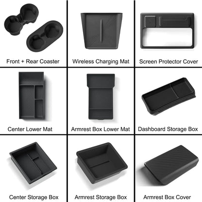 Tesla Model Y Juniper 2025 Center Console Armrest Organizer – Cup Holder & Storage Box Interior Upgrade Kit