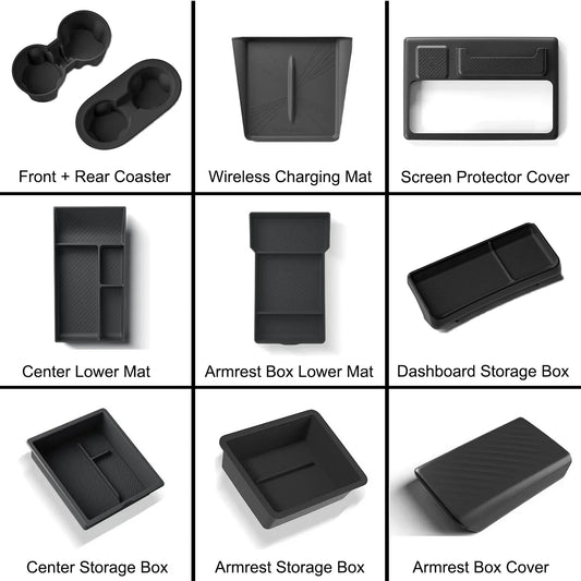 Tesla Model Y Juniper 2025 Center Console Armrest Organizer – Cup Holder & Storage Box Interior Upgrade Kit