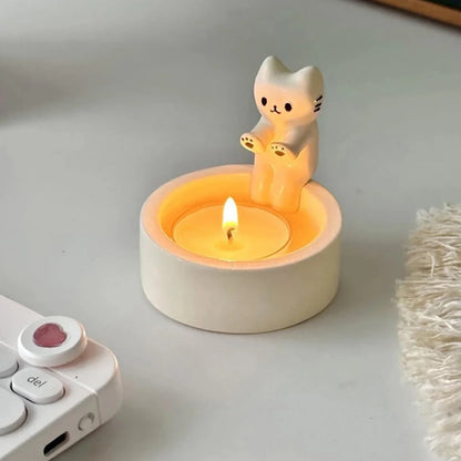 Cartoon Cat Tea Light Candle Holder – Cute Desktop Decorative Ornaments for Office & Home, Candlestick Craft Decoration