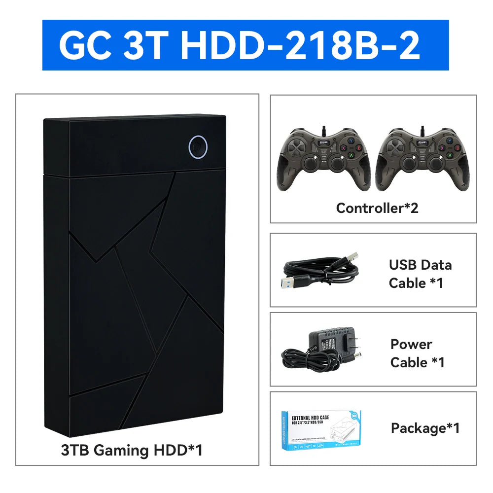 3TB Portable Gaming HDD – 17,300+ AAA/3D/Retro Games for PS4/PS3/PS2/Switch/Wii with LaunchBox/Retrobat/Playnite