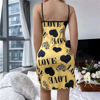 Women’s Cute Cartoon Nightgown - Sexy Halter Back Summer Pajamas & Home Wear Short Dress