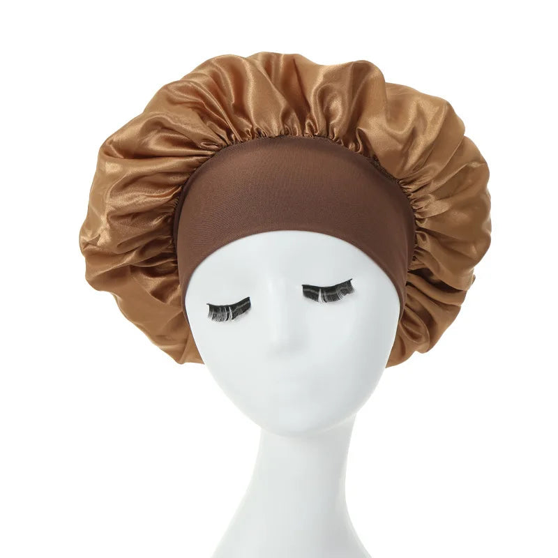 Women's Silky Satin Night Sleep Cap - Double Layer Adjustable Hair Bonnet, Shower Cap for Curly Hair Styling Accessories