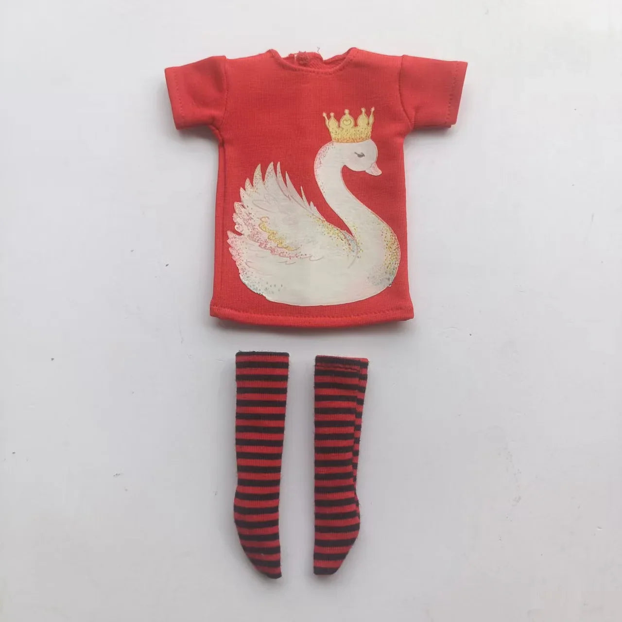 Handmade OB24 1/6 Blyth Doll Clothes – Cartoon T-Shirt with Striped Socks for 1/6 Doll Accessories