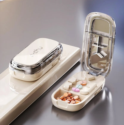 Quartering Pill Cutter & Storage Box – Portable Dustproof Medicine Tablet Crusher with Divider Organizer