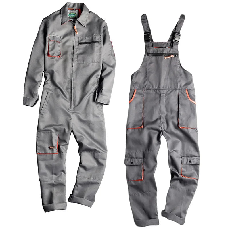 Men’s Long-Sleeve Jumpsuit - Zipper Pocket Casual Workwear Overalls, Plus Size S-4XL