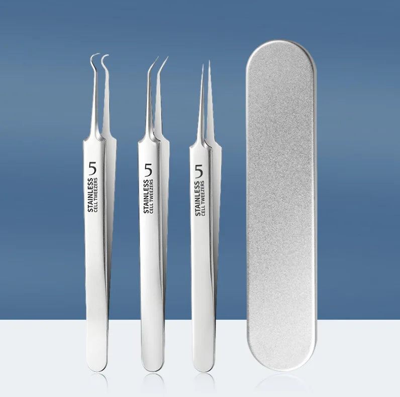 1/3/8PCS Stainless Steel Blackhead Removal Tool Set – Facial Tweezers, Acne Needles & Beauty Blackhead Removers