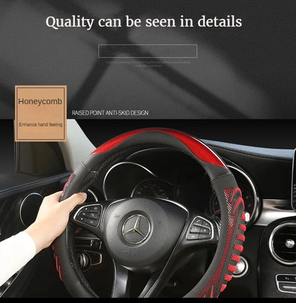3D Honeycomb Leather Steering Wheel Cover – Durable Anti-Slip Universal Fit for 14.5-15 Inch Wheels